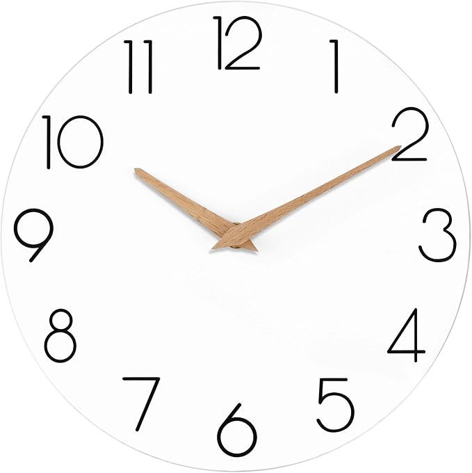 cicininc 12 Inch Battery Operated Wall Clock, Silent Analog, White | Kitchen | Office | Bedroom | Modern Style | Easy-to-read Numbers