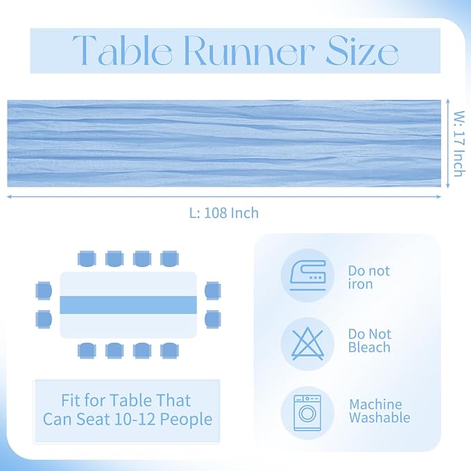 10 Pack Light Blue Cheesecloth Table Runner 17x108 Inch Boho Gauze Cheese Cloth Table Runners for Wedding Party Baby Shower Birthday Home Decor