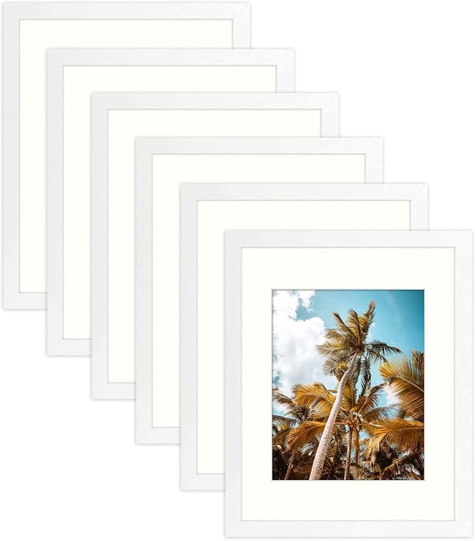 Frametory 6 Pack 11x14 White Picture Frame with Glass Ivory Mat for 8x10