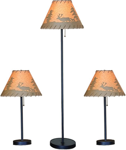 Catalina Lighting Rustic Cabin Lodge 3-Piece Table & Floor Lamp Set, LED Bulb NOT Included, 58", Forest Print, Set of 3