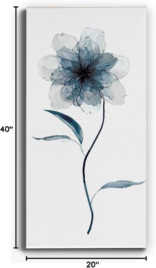 Renditions Gallery Canvas Floral Wall Art Paintings & Prints Delicate Indigo Flower Modern Nature Wall Hanging Canvas Artwork Decorations for Bedroom Office Kitchen - 20"x40" LT43
