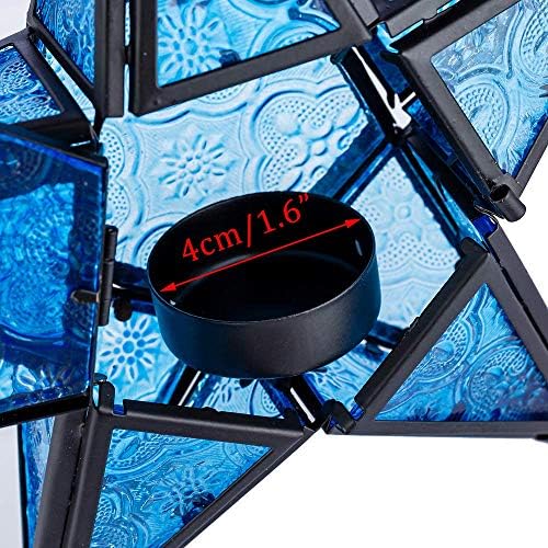 Sziqiqi Star Lantern Hanging Glass Star Purple Decoravtive Lantern Candle Holder for Home Patio Garden Decoration Purple