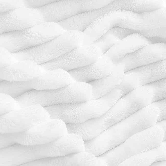 BEDELITE 3D Ribbed Jacquard White Blankets Queen Size for Bed, 90x90 Inch | Soft Warm Decorative Fluffy Blanket, Cozy Fuzzy Lightweight Plush Fleece Throw Blankets for Bed, Room Decor, Gift for Women