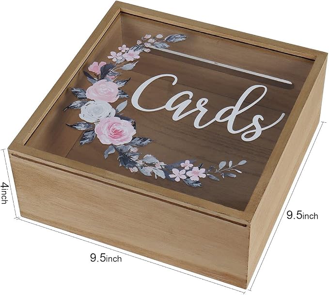 Hanna Roberts Wooden Card Box for Reception, Money Gift Card Box, Card Storage Box for Wedding Decorations and Party Gifts