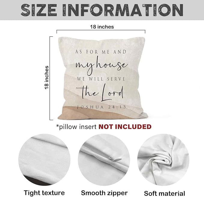 Neutral Christian Bible Verse We Will Serve the Lord Throw Pillow Covers 18x18, Boho Scripture Joshua Decor Pillow Cases for Bedroom Living Room, Religious Pillowcases for Couch Bed Sofa