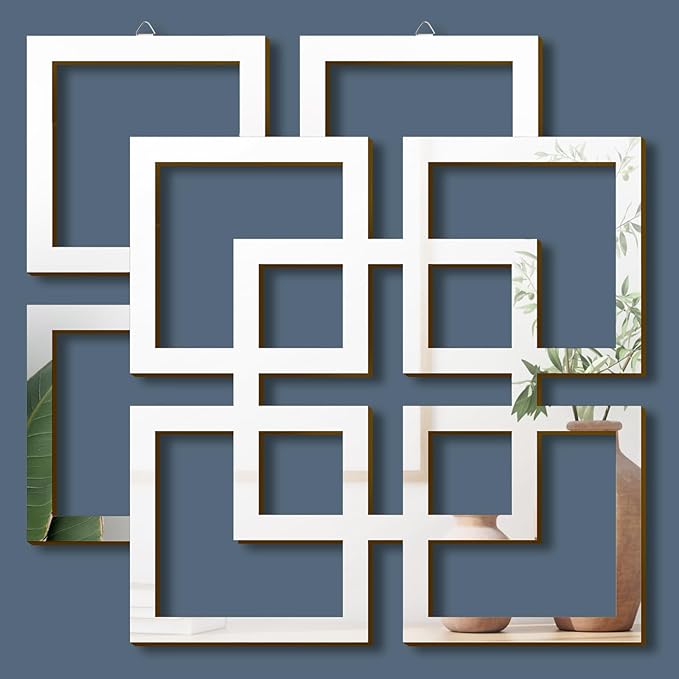 Weysat Wall Mount Home Mirror, 2 Pieces Silver Square Decorative Mirror for Bedroom, Living Room, Bathroom, 11.8 x 11.8 inches | Modern Geometric Cutout Design, Square Decorative Wall Mirror, Wall Mounted Mirror for Bedroom, Living Room, Bathroom