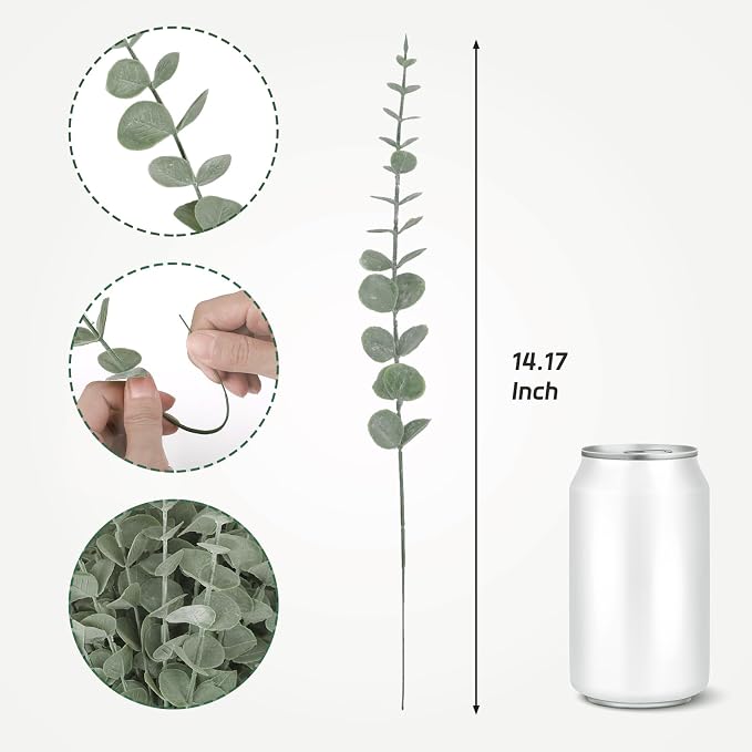 CEWOR 80pcs Artificial Eucalyptus Stems Fake Eucalyptus Leaves Stems Real Touch Leaf Branches for Flower Bouquet Wedding Easter Centerpiece Spring Home Office Decor (Pack of 2)