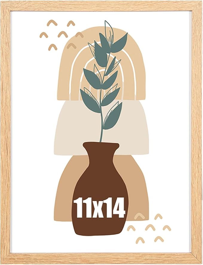 kennethan 11x14 Picture Frame Oak, Wooden Poster Frame for Wall Mounting Display for Home, Office,Gallery,Holiday with Photos, Posters, Puzzles