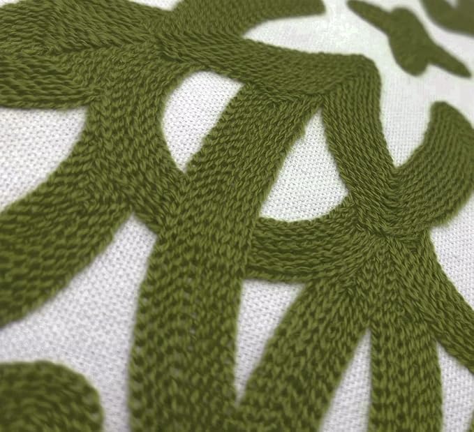 Alysheer Embroidered Decorative Throw Pillow Covers 18"x18" Set of 2 Pieces, Chic Boho Mandala Knit Pattern, Durable 100% Cotton Canvas Cushion Cases for Sofa Couch Living Room(Olive Green)