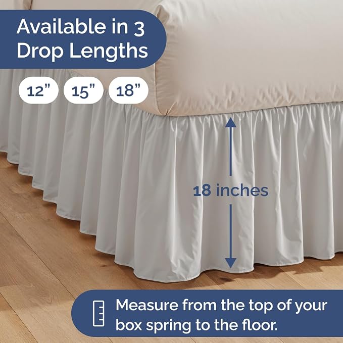 Bedskirt Twin Size Ruffle - Ruffled Bed Skirt - 12 Inch Drop - French Grey | Bedskirt with Platform, Ultra-Soft Premium Hotel Quality, Wrinkle Free, Fade & Shrink Resistant, for Women, Men, Kids & Teens