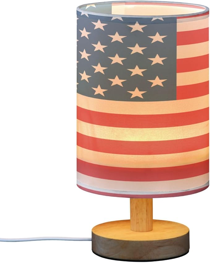 ALAZA American Flag Striped Decor Bedside Table Lamp with USB Port for Bedroom Nightstand Office Desk LED Bulb Included