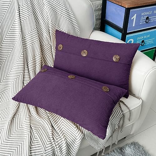 HWY 50 Purple Chenille Throw Pillow Covers 12x20 Inch Buttons Pack of 2