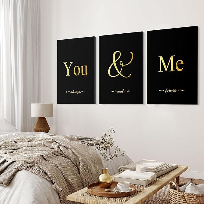 GUBIYU Black and Gold Love Canvas Poster - Aesthetic Wall Art for Bedroom, Farmhouse, Corridor - Ideal Gift for Girls - 24"x36"