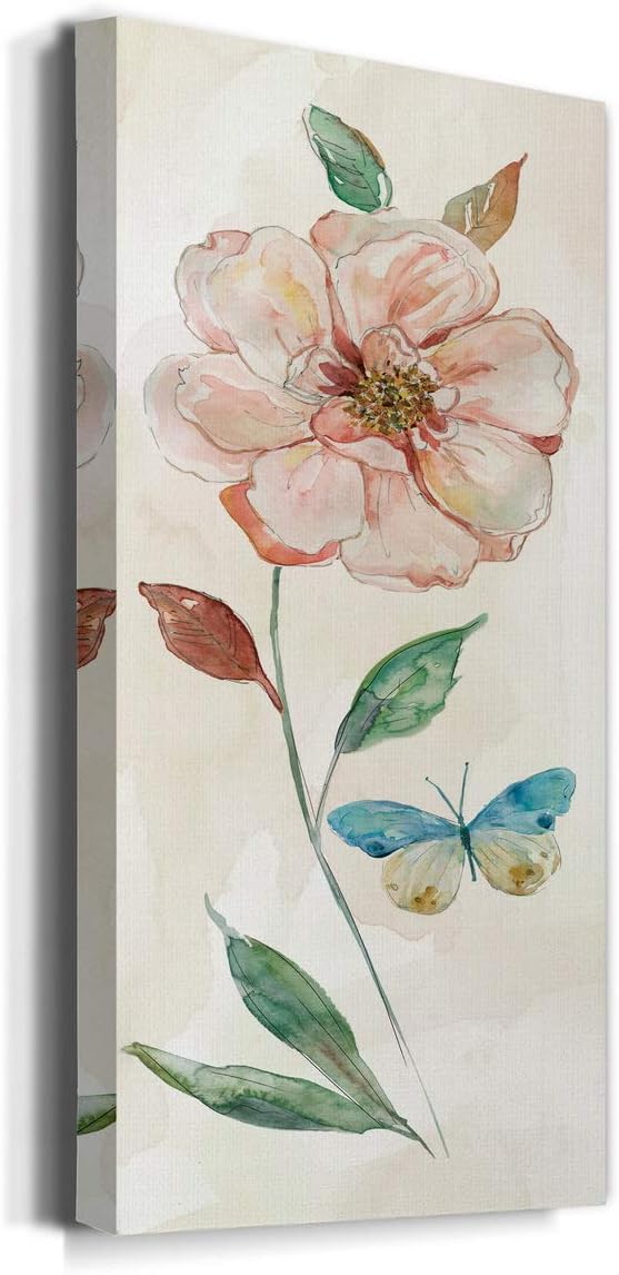 Renditions Gallery Canvas Floral Wall Art Modern Paintings Decorations Rose Red Wash Romantic Canvas Glam Botanical Wall Hanging Artwork Prints for Bedroom Office Kitchen - 20"x40" LT43