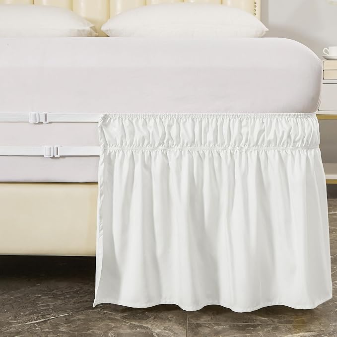 MEILA Wrap Around Elastic Bed Skirt for Queen & King Beds, 18" Drop,Natural White