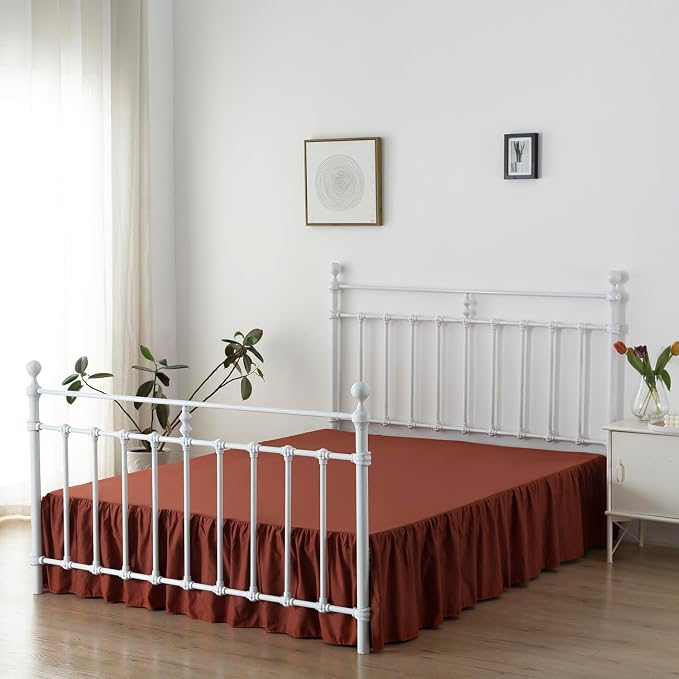 Bed Skirt Queen Size Ruffled Bed Skirts with Split Corners | 14 Inch Drop Dust Ruffle Bed Skirts with Platform, 14'' Queen, Rust