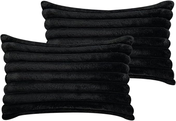 COTEY 12x20 Decorative Faux Fur Throw Pillow Covers Set of 2- Black