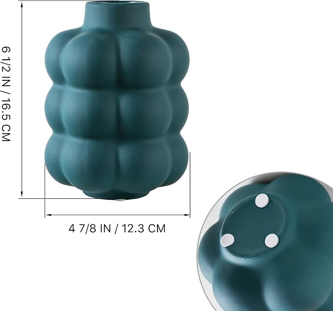 Mowtanco Blue Ceramic Vase, Modern Small Vase for Centerpiece 6.7" Tall | Boho tabletop decor accent vase for dried flowers, centerpiece for living room bedroom shelf, minimalist home decor gift