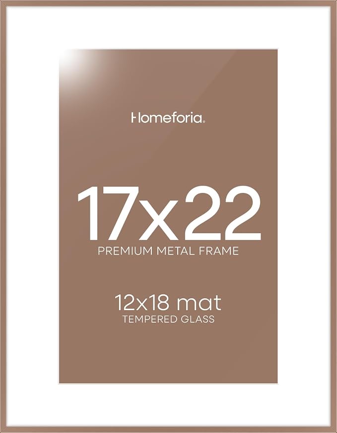 Homeforia 17x22 Mocha Picture Frame, High-End Metal, 12x18 Mat, Glass