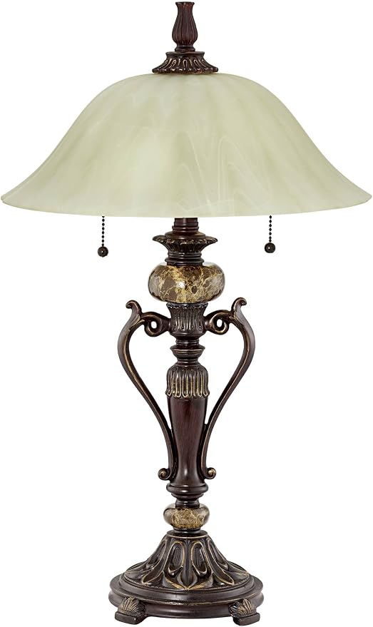 Amor 26" Tall Table Lamp Alabaster Glass Bronze Brown Accent Cottage