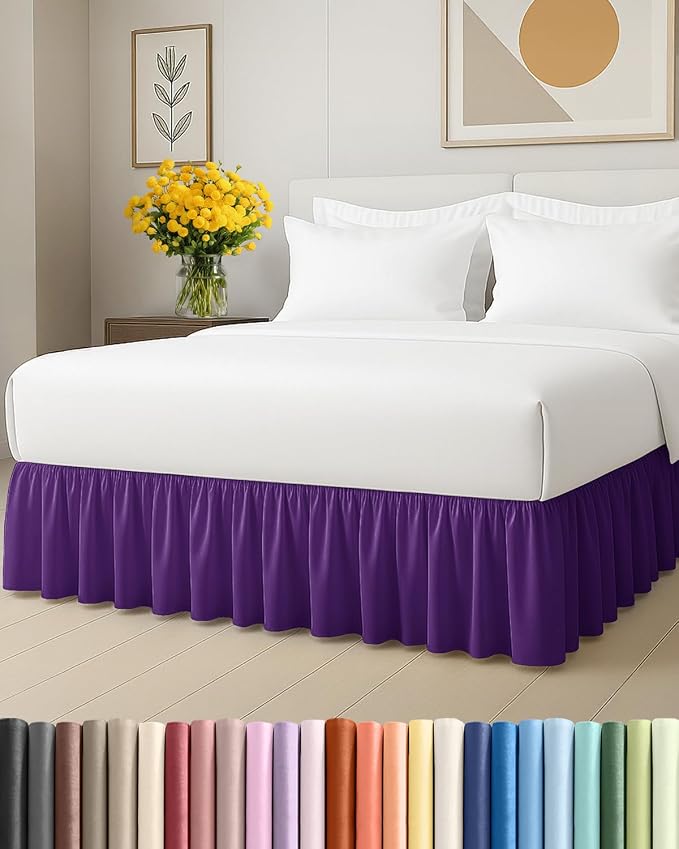 Bedskirt Twin Size Ruffle - Ruffled Bed Skirt - 12 Inch Drop - Purple | Bedskirt with Platform, Ultra-Soft Premium Hotel Quality, Wrinkle Free, Fade & Shrink Resistant, for Women, Men, Kids & Teens