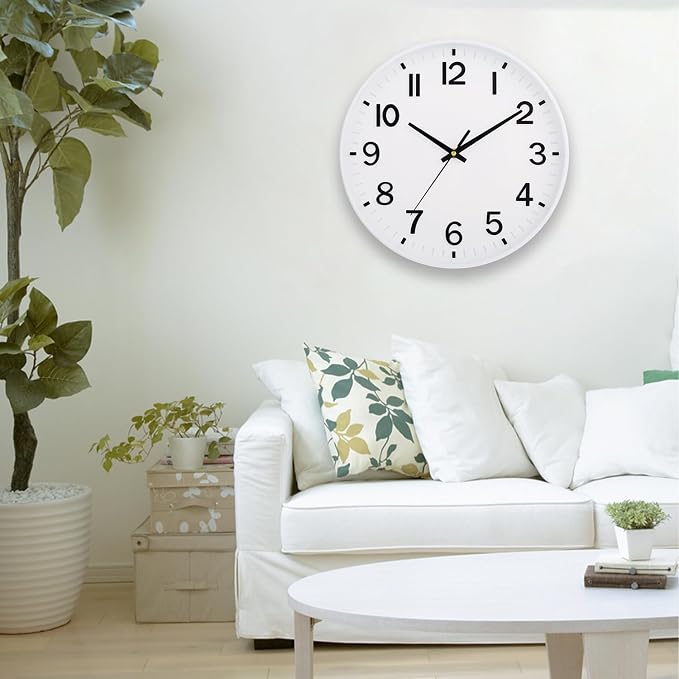 HZDHCLH 12 Inch Silent Wall Clock Battery Operated Non Ticking White | 12 inch Silent Non Ticking Modern Wall Clock for Living Room Bedroom Kitchen Office Decor