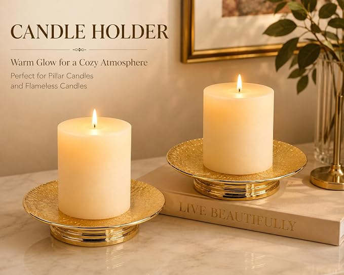 Gold Ceramic Decorative Tray Set of 2, Electroplated Sunburst Jewelry Trays, Pillar Candle Holder Plates, Soap Dishes & Trinket Trays for Bathroom, Vanity, Bedroom & Home Decor