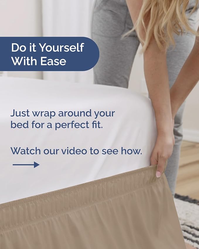 Wrap Around Dust Ruffle Bed Skirt, King Size Beds - 24 Inch Drop, Cream | Easy Fit Elastic Strap, Adjustable Pleated Bedskirt w/Brushed Fabric, Wrinkle & Fade Free, for Women, Men, Kids & Teens