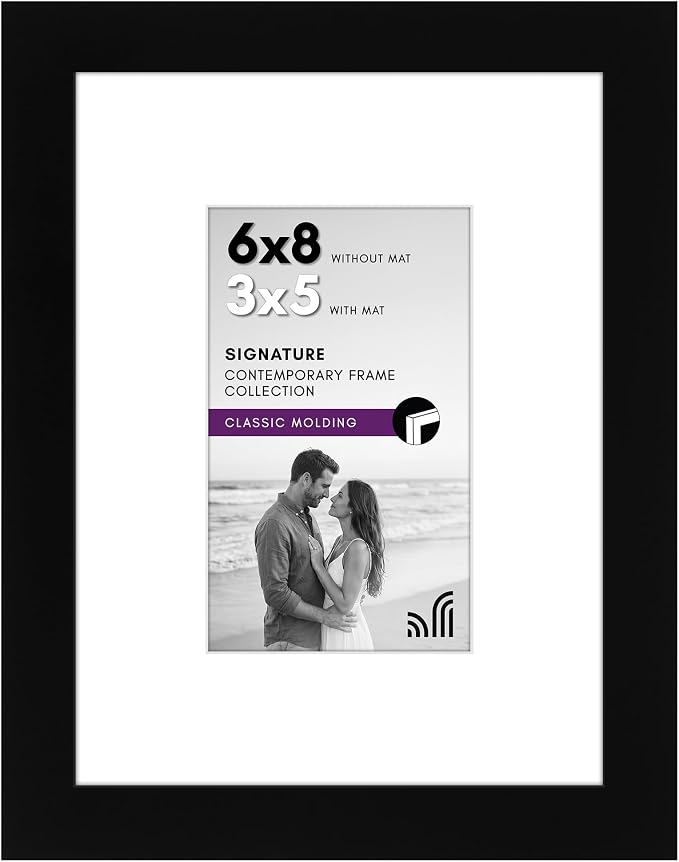 Americanflat 6x8 Picture Frame - Matted to 3x5 - Engineered Wood - Black