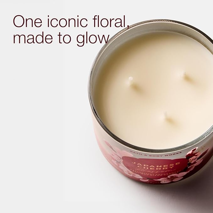 Bath & Body Works Japanese Cherry Blossom 3-Wick Candle - Scented Candle for At-Home Use - Long-Lasting, Room-Filling Fragrance - High Fragrance Oil Concentration - Soy Wax Blend