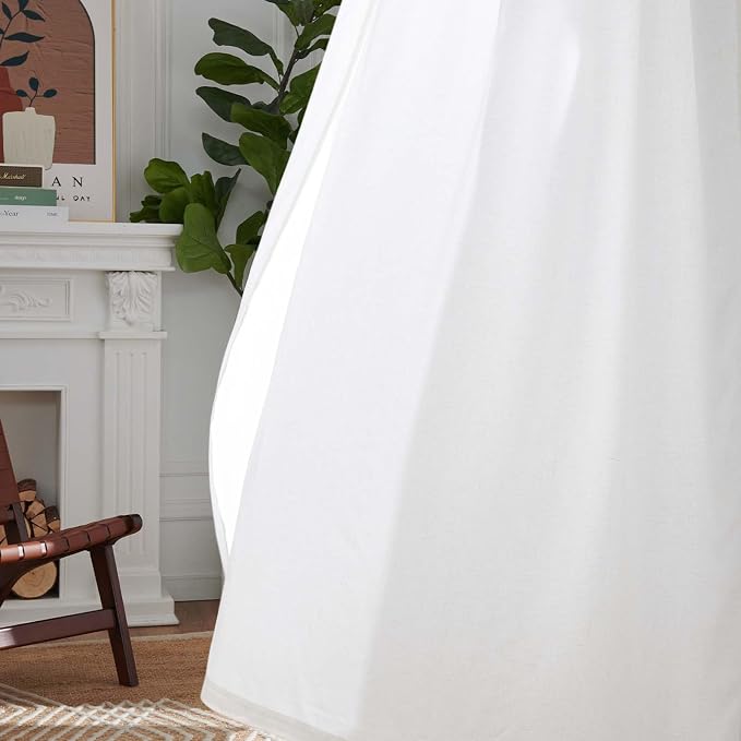 jinchan Lined Linen Curtains Privacy Back Tab 50x63 Inch 2 Panels Set White | Light Filtering Curtains with White Privacy Liner, Cottage Core Farmhouse Curtains for Living Room, Rod Pocket 63 Inch Length