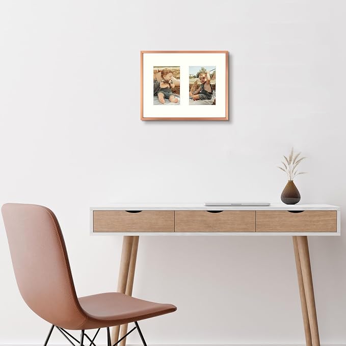 Golden State Art 11x14 Collage Frame for 2 5x7 Photos Rose Gold 1 Pack