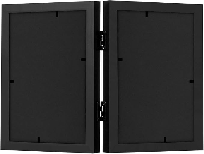 Americanflat Hinged 5x7 Picture Frame with Shatter-Resistant Glass - Double Picture Frames with Engineered Wood - Signature Collection - Photo Frame for Tabletop Display - Black