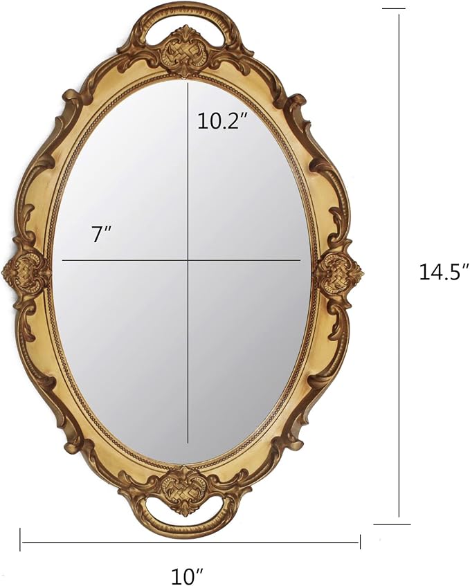 Eaoundm 14.5 x 10 inchs Oval Hanging Mirror (Gold 2 Pcs) | Antique Decorative Wall Mirror Vintage