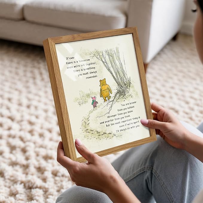 Winnie Wall Art FRAMED - Pooh Kids Room Decor - Boys Room Decor - Little Girls Bedroom Picture - Baby Nursery Decoration - Wall Print for Toddlers - Inspirational Positive Quotes Picture Poster print