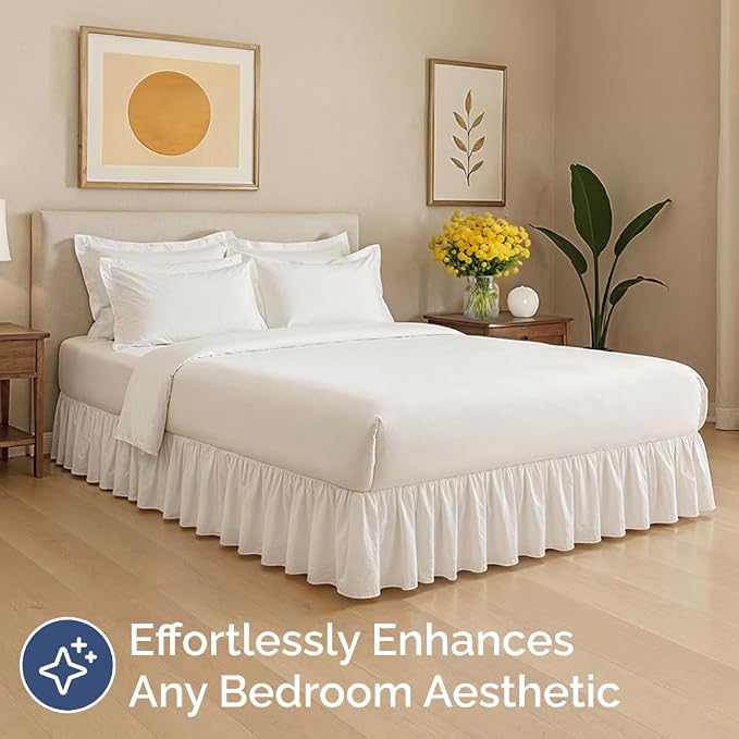 Bedskirt Queen Size Ruffle - Ruffled Bed Skirt - 12 Inch Drop - White | Bedskirt with Platform, Ultra-Soft Premium Hotel Quality, Wrinkle Free, Fade & Shrink Resistant, for Women, Men, Kids & Teens