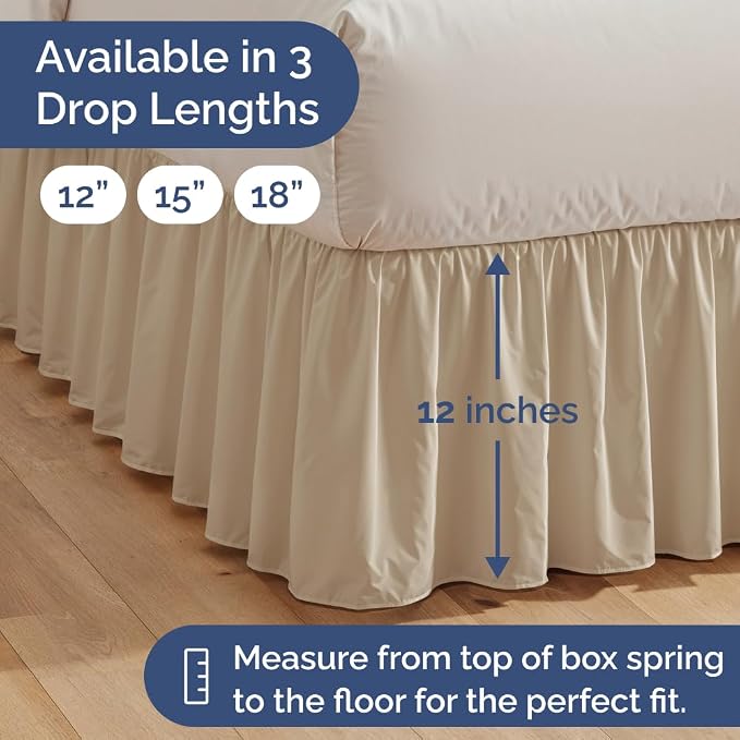 Bedskirt Full Size Ruffle - Ruffled Bed Skirt - 12 Inch Drop - Cream | Bedskirt with Platform, Ultra-Soft Premium Hotel Quality, Wrinkle Free, Fade & Shrink Resistant, for Women, Men, Kids & Teens