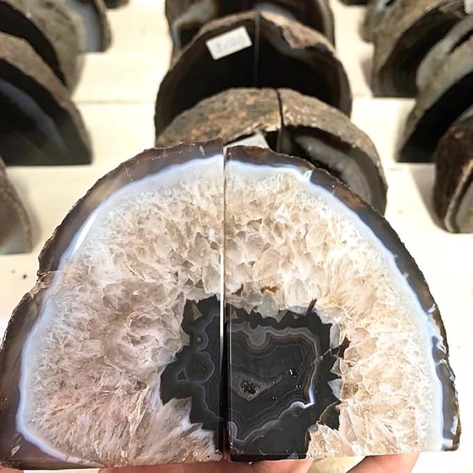 Agate Geode Stone Bookends Heavy Duty Crystal Book Holders Decorative
