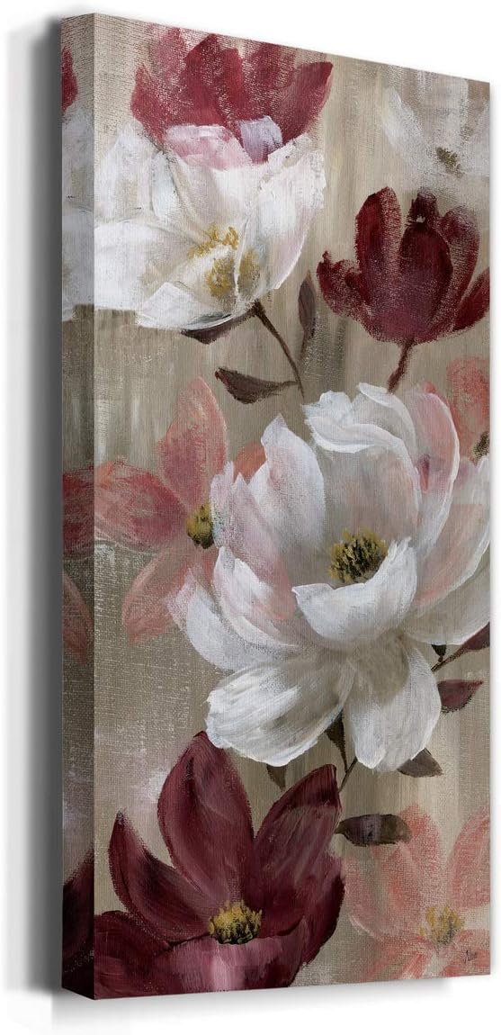 Renditions Gallery Canvas Flower Wall Art Home Glam Paintings & Prints Colorful Rose Garden Modern Romantic Botanical Wall Hanging Decorations for Bedroom Office Kitchen - 12"x24" LT43