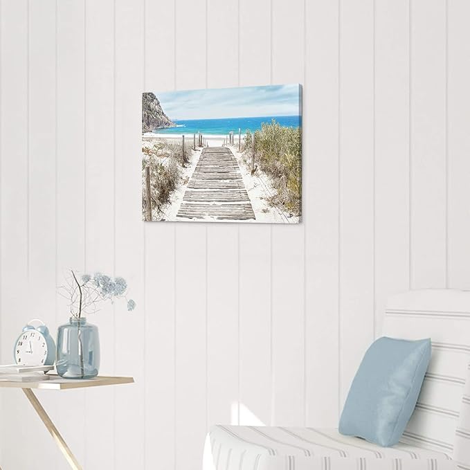 Beach Wall Art Canvas Artwork: Coastal Ocean Scene Picture Decor Modern Panoramic Seascape Wave Seaside Prints Contemporary Nature Landscape Boardwalk Scenic Painting for Living Room Bedroom Office