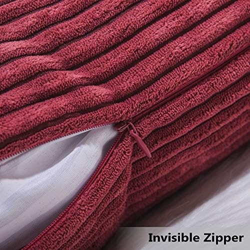 Home Brilliant Red Pillow Covers 26x26 2 Pack Euro Sham Super Soft Striped Corduroy Large Throw Pillow Cover Living Room Decor, 26 x 26 Inches, 66x66 cm, Burgundy