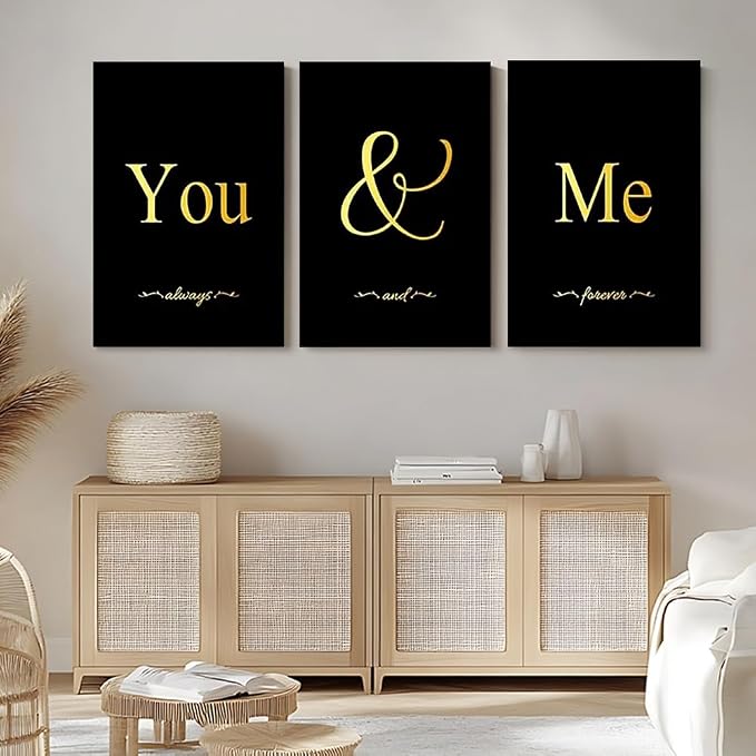 GUBIYU Black and Gold Love Canvas Poster - Aesthetic Wall Art for Bedroom, Farmhouse, Corridor - Ideal Gift for Girls - 24"x36"