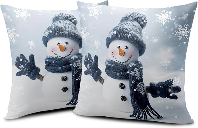 Christmas Decorations Snowman Pillows Covers Winter Snowflake Couch Throw Pillows Cases 24x24 Set of 2 Cotton Pillow Cases Decorative Christmas Pillows for Outside