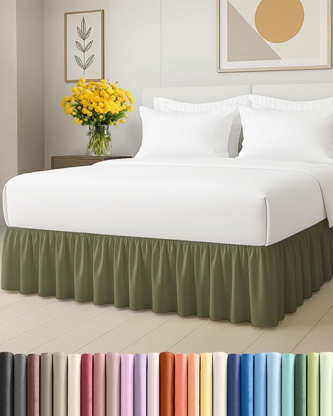 Bedskirt Twin Size Ruffle - Ruffled Bed Skirt - 12 Inch Drop - Sage Green | Bedskirt with Platform, Ultra-Soft Premium Hotel Quality, Wrinkle Free, Fade & Shrink Resistant, for Women, Men, Kids & Teens