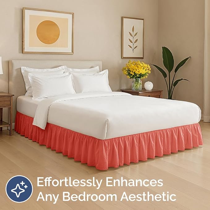 Bedskirt Full Size Ruffle - Ruffled Bed Skirt - 12 Inch Drop - Coral | Bedskirt with Platform, Ultra-Soft Premium Hotel Quality, Wrinkle Free, Fade & Shrink Resistant, for Women, Men, Kids & Teens