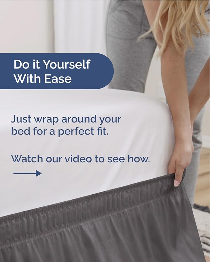 Wrap Around Dust Ruffle Bed Skirt - Charcoal - for King Size Beds w/ 21 Inch Drop - Easy Fit Elastic Strap - Adjustable Pleated Bedskirt with Brushed Fabric - Wrinkle Free - Women, Men, Kids & Teens