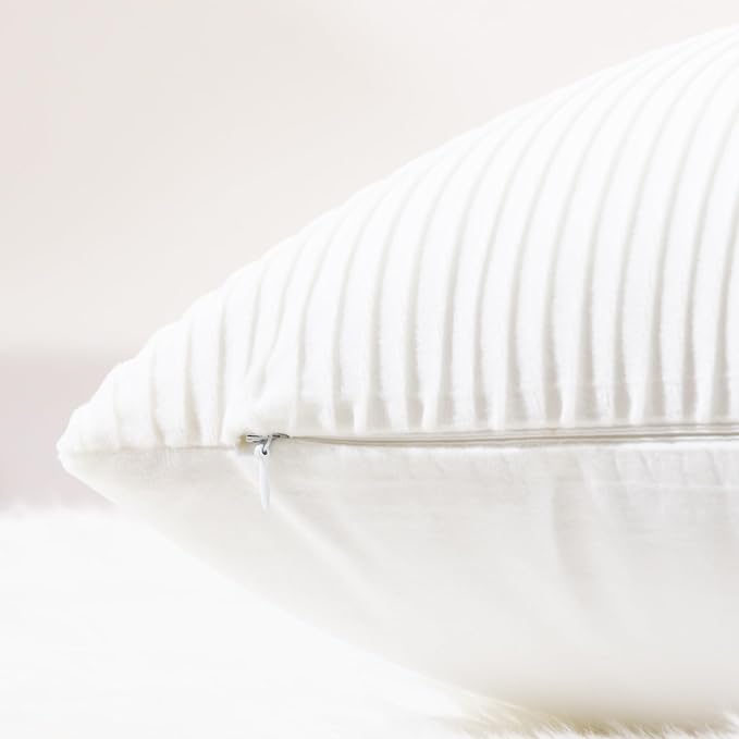 YCOLL White Pillow Covers 26x26 Set of 2 Velvet Striped Pattern - Soft Throw Pillows for Home Decor, Luxury Decorative Pillow Covers for Couch, Bed,Living Room