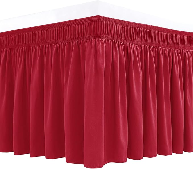 Wrap Around Bed Skirt Dorm Twin & Twin XL 15" Drop-Elastic Dust Ruffle | Adjustable Pleated Bedskirt-Easy Fit Wrinkle Resistant-Washable Hotel Quality-College Dorm Apartment Guest Bedroom Red