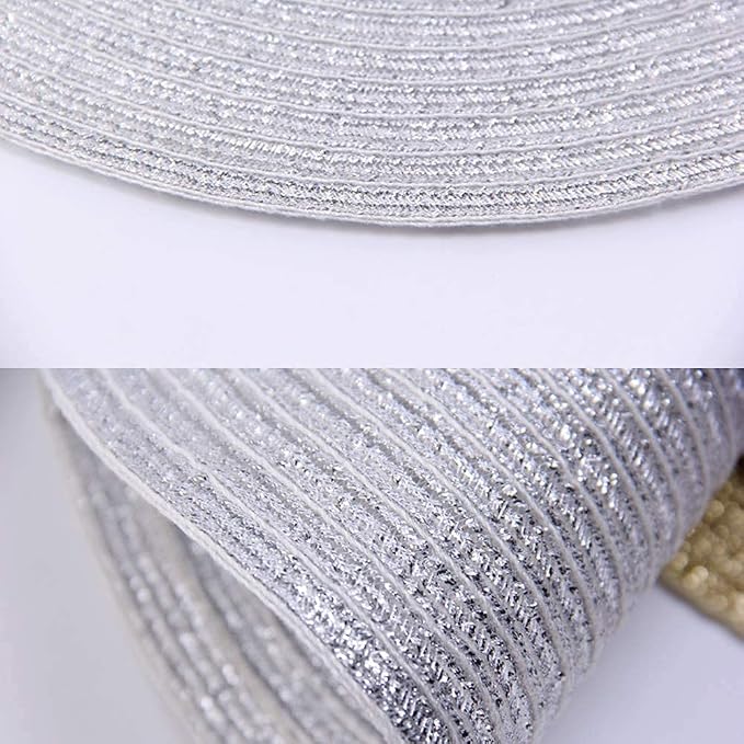 SHACOS Glitter Silver Placemats Set of 8 Sparkle Bling 15 inch Round Braided Table Mats Washable Place Mats for Dining Table Home Christmas Holiday Decor (Silver, 8)