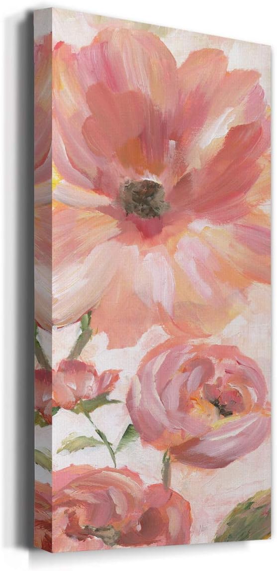 Renditions Gallery Canvas Floral Wall Art Modern Paintings & Prints Decorations Pink Blooming Flowers Romantic Glam Vibrant Wall Hanging Artwork for Bedroom Office Kitchen - 20"x40" LT43